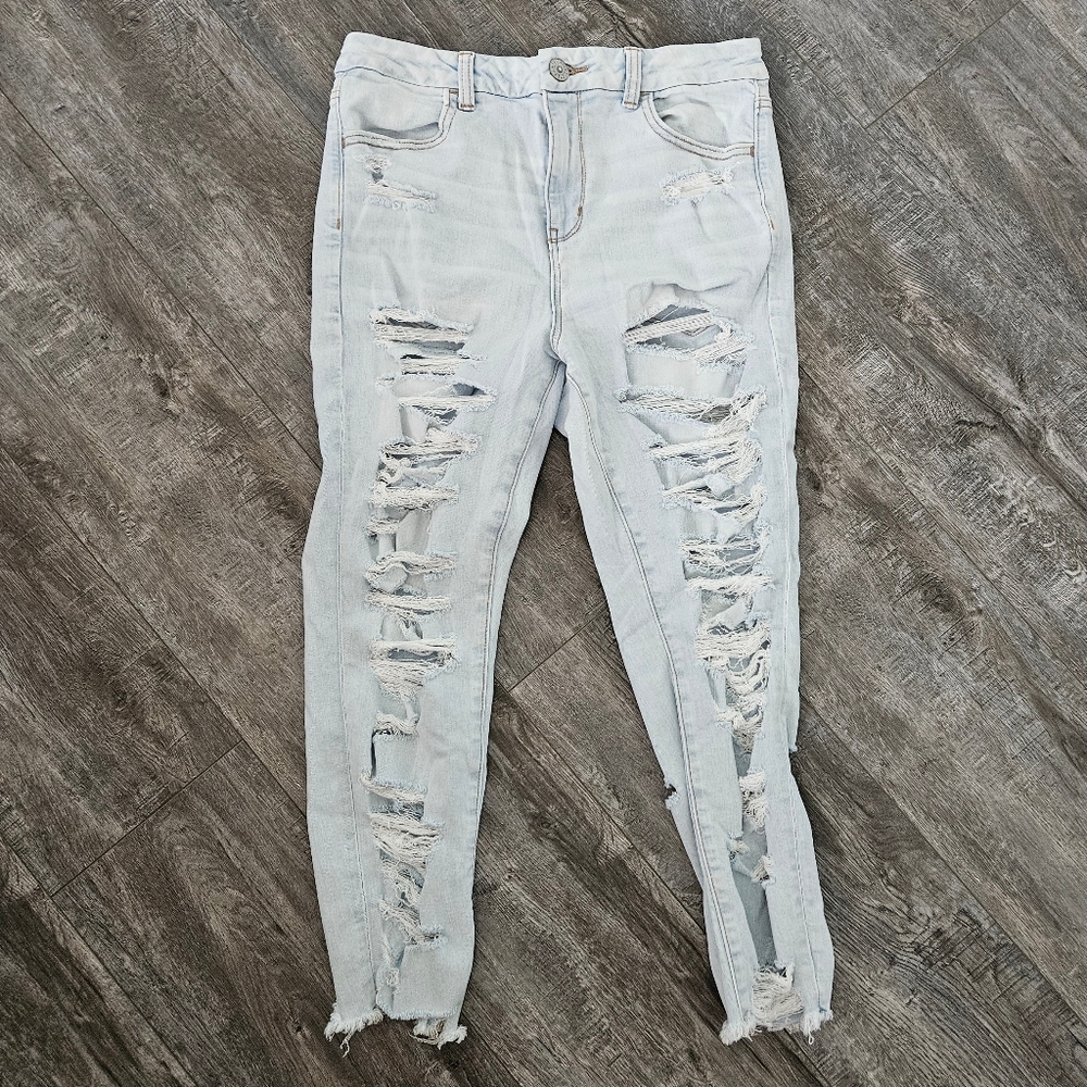 American Eagle Outfitters Blue Jeggings with Distressed Detailing